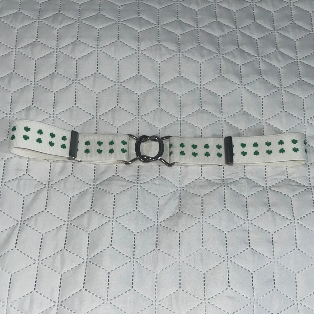 Shamrock Clover D Ring Belt White Green ONE SIZE UNISEX